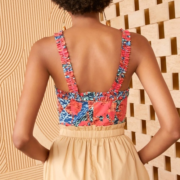 Ulla Johnson Blue Red Abstract Print Button Front Alexandra Tank Top Flamingo - Picture 5 of 10